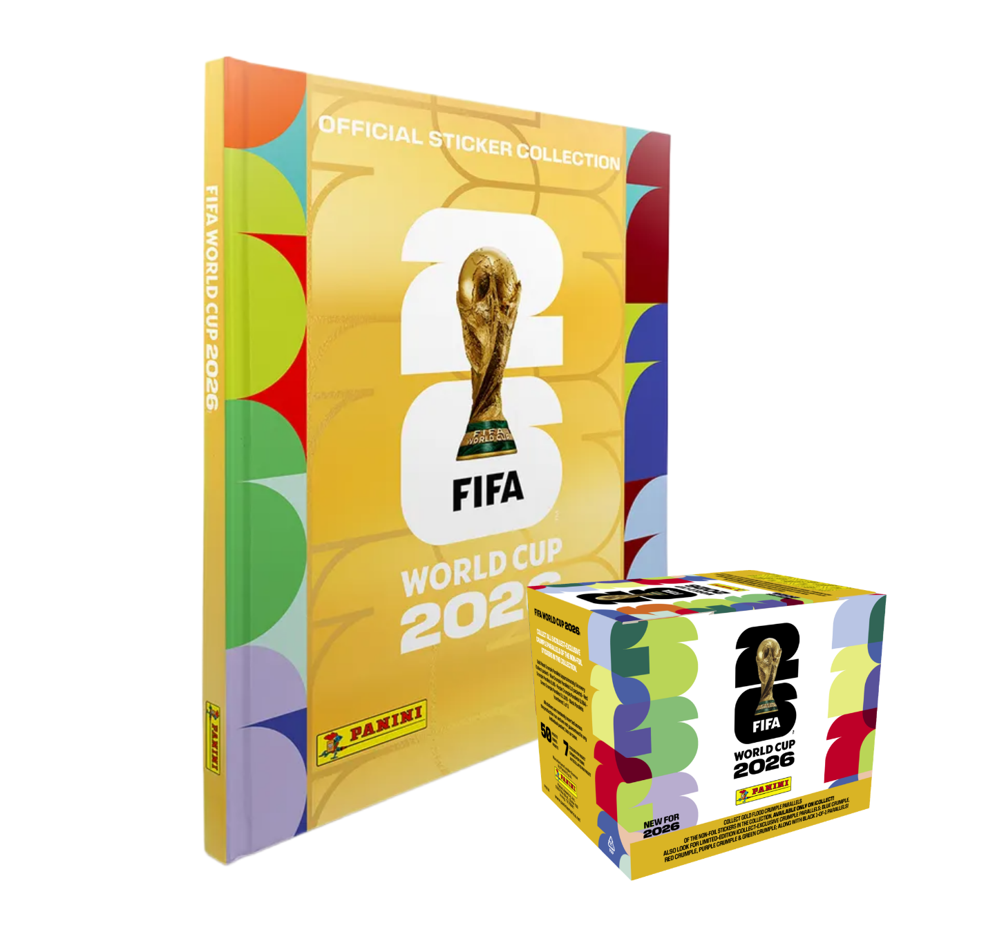 Combo Álbum Tapa Dura Dorado más caja de 50 sobres FIFA 2026
